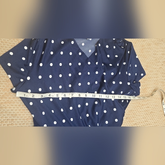 Shelby & Palmer Polka Dot Jumpsuit Women's Size Large Blue Wide Leg Fit & Flare - Picture 7 of 7